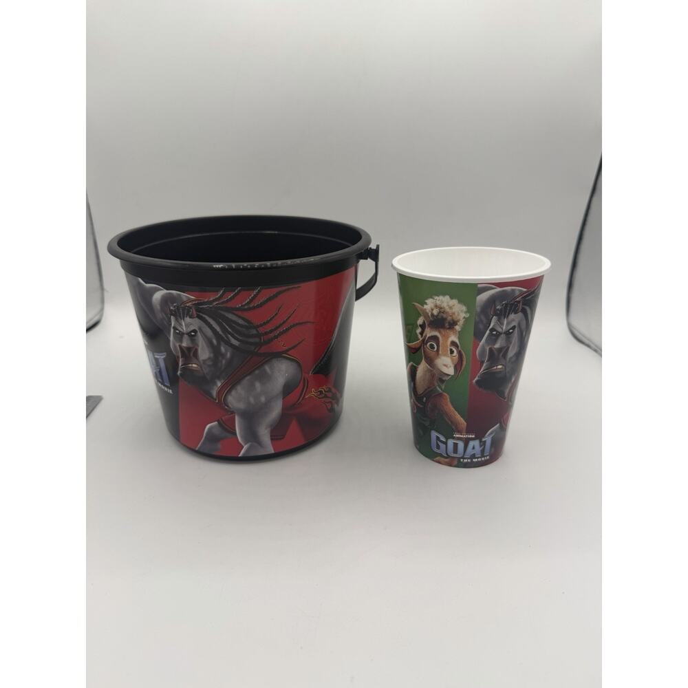 GOAT THE MOVIE COLLECTIBLE POPCORN Kids BUCKET And Cup Set Thorns Mane Used